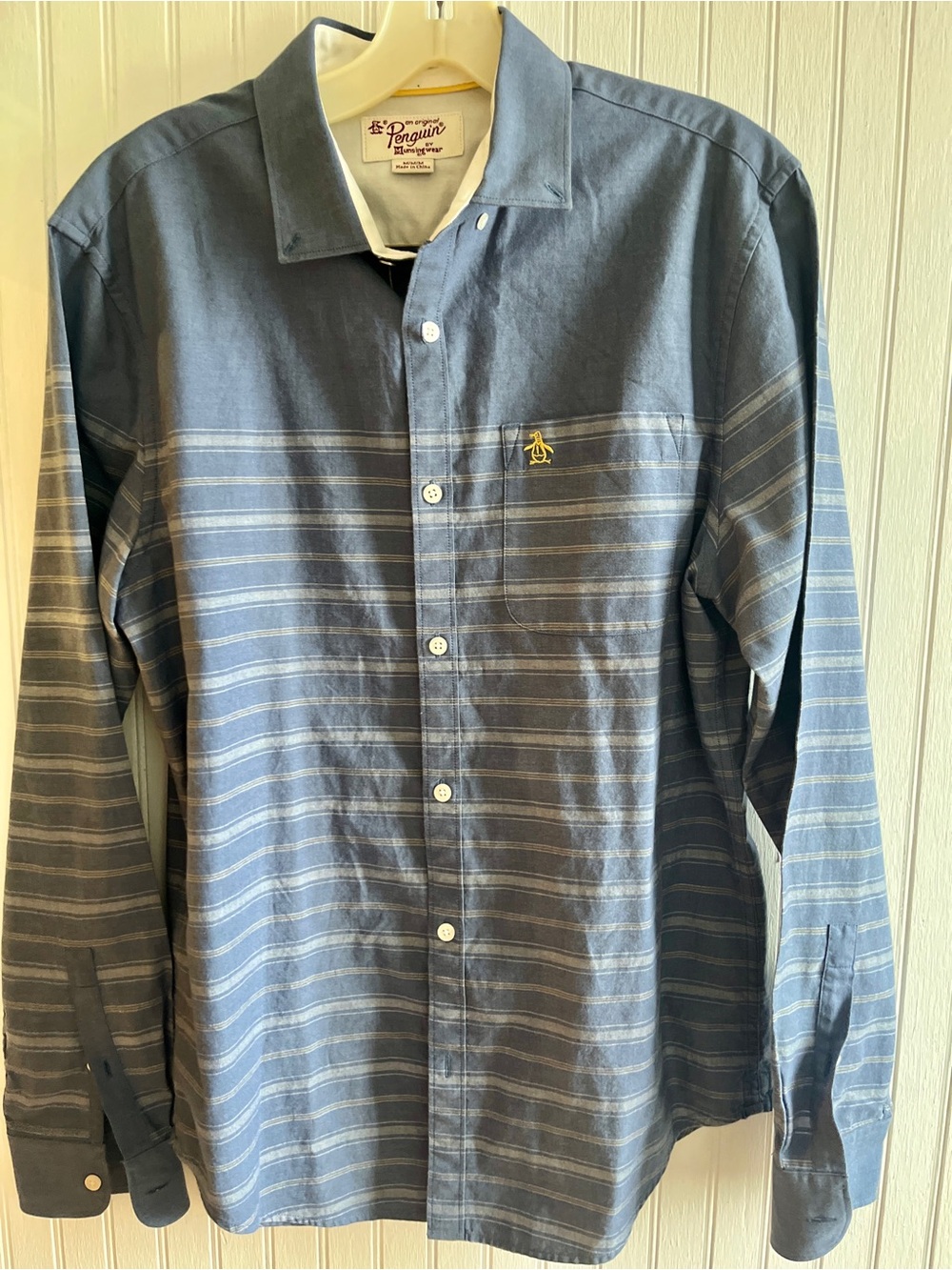 Original Penguin Navy and White Horizontal Stripe Button-Down Shirt